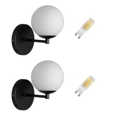 Imagem de 2 Arandelas Parede Jabuticaba Cabeceira Preto c/ Lâmpadas G9 - Generic