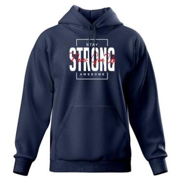 Imagem de Blusa de Frio Moletom Fechado Com Capuz Bolso Canguru Relaxado, Azul m