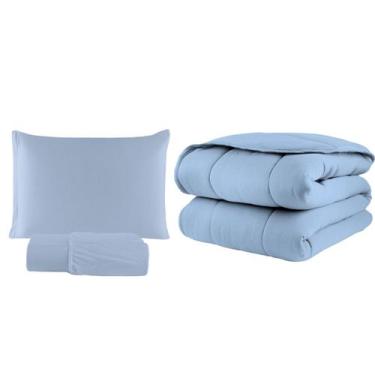 Imagem de Kit Edredom Solteiro 03 Pçs Malha 100% Algodão Dupla Face Liso - Camar