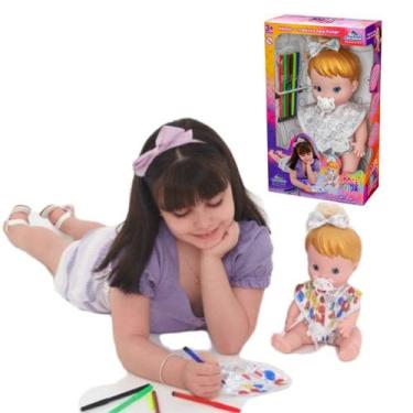 Imagem de Boneca Doce Vida Roupa e Chupeta p/ Colorir + 6 Canetinhas - Adijomar 