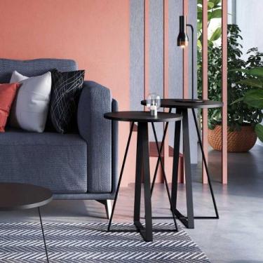Imagem de Kit Com 2 Mesas Laterais Para Sala Com Estrutura em Aço - Artesano SE,