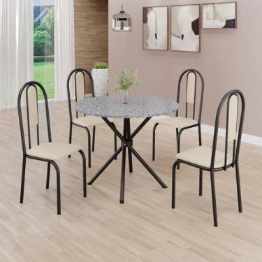 Imagem de Conjunto Sala de Jantar Mesa Redonda 75cm Tampo Granito Ocre 4 Cadeira