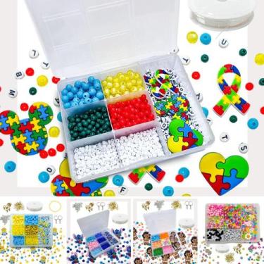 Imagem de Kit Miçanga Colorida Infantil Completo Letra Alfabeto Bolinha Missanga