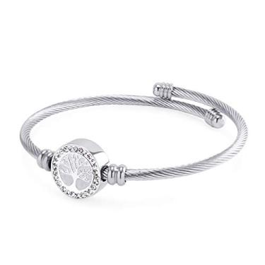 Imagem de 555Jewelry Pulseira Ajustável CZ Tree of Life para Mulheres, Pulseira de Cabo Torcido Prata