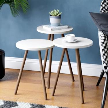 Imagem de Conjunto de 3 mesas de centro para assentamento de espaços pequenos, minimalista, moderna, redonda para sofá, cabeceira, bandeja de café e lanche para sala de estar (branca)