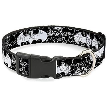 Imagem de Buckle-Down Coleira com clipe de plástico – contornos do Batman preto/branco – 1,27 cm de largura – serve para pescoço de 20,36 a 30,48 cm – Médio