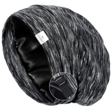 Imagem de Boné YANIBEST para capa, capinha de cetim para dormir – Gorro despojado com forro de seda ajustável para dormir à noite com chapéus cirúrgicos, Preto, One Size