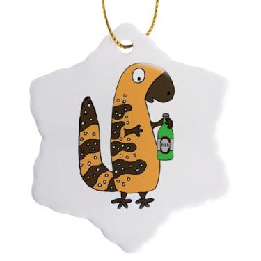 Imagem de 3dRose Enfeite de floco de neve engraçado fofo Gila Monster Beber cerveja, 7,6 cm