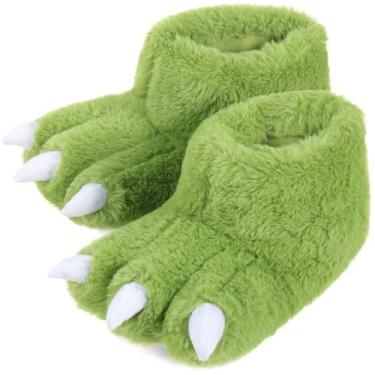 Imagem de ULTRAIDEAS Pantufas de pata de animais para mulheres e homens, chinelos engraçados para adultos e crianças, sapatos de fantasia unissex fofos para casa, Pata de dinossauro verde, 18-19