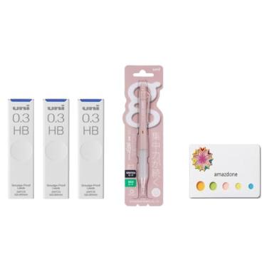 Imagem de amazdone Lapiseira uni Alpha Gel switch 0,3 mm, corpo rosa de algodão (M31009GG1P.51) + grafite de lapiseira uni, as pontas à prova de manchas Uni 0,3 mm HB conjunto de 3 notas adesivas