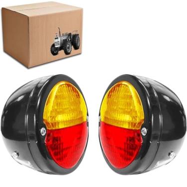 Imagem de Lâmpada traseira indicadora vintage com placa de licença | Âmbar de aço CRC PS para trailer mais seguro e mais brilhante Diâmetro da lente de caminhão 10 cm [Conjunto de 2]