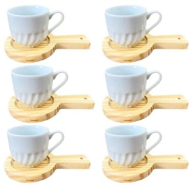 Imagem de Kit 6 Xícaras Relevo Chá 250ml - Porcelana c/ pires Panela - Antilope 