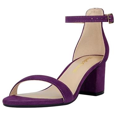 Imagem de Sandálias femininas de salto baixo, salto baixo, 5 cm, bico aberto, tira no tornozelo, sandália social de salto alto, sapatos para festa de trabalho, Veludo roxo, 9