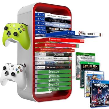 Imagem de Niciksty Torre de armazenamento de jogos compatível com PS5/Xbox Series S e X/Switch, organizador universal de jogos Ray Disks, armazena 18 jogos, com 4 suportes de controle, suporte de caixa de disco