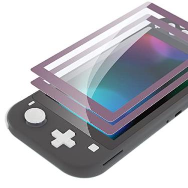 Imagem de eXtremeRate Pacote com 2 películas protetoras transparentes com borda violeta acinzentada escura, protetor de tela de vidro temperado para Nintendo Switch Lite [antiarranhões, antiimpressões digitais,