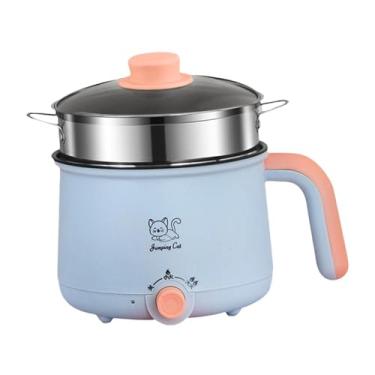 Imagem de YWJLQH Mini Hot Pot Noodles Pot Multiuso Portátil Panela Elétrica Fogão Elétrico para Steak Shabu Shabu Escritório Viagem, Panela de aço PP 1,8 L