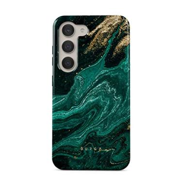 Imagem de BURGA Capa de celular compatível com Samsung Galaxy S23 Plus - capa rígida híbrida de 2 camadas + capa protetora de silicone - pedra jade verde esmeralda mármore com glitter dourado - capa resistente