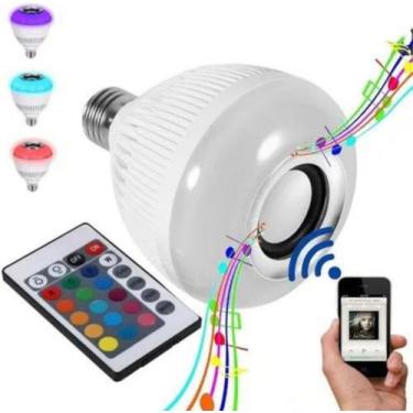 Imagem de Lampada Led Som Bluetooth Controle Luz Colorida RGB + Bocal - SHOPPIND