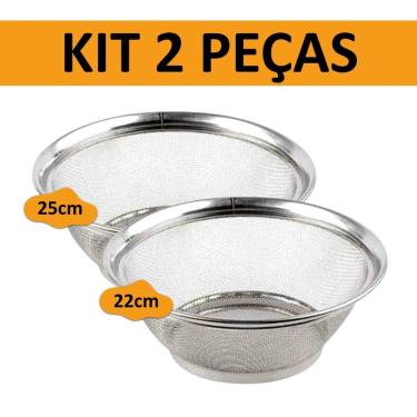 Imagem de Kit 2 Cestas Aço Inox Multiuso 25m e 22cm Escorredor de Macarrão Legumes Arroz Fruteira Porta Ovos