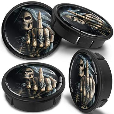 Imagem de SkinoEu 4 x 60 mm ABS Centro de Roda de Liga de Carro Universal Aros Hub Centro Caps Auto Tuning Logotipo Emblema Preto Brilhante CX 25