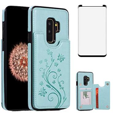 Imagem de Capa de telefone para Samsung Galaxy S9 Plus com protetor de tela de vidro temperado porta-cartões carteira suporte flip acessórios de celular de couro Glaxay S9+ 9S 9+ S 9 9plus S9plus capas