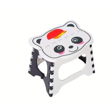 Imagem de Banquinho Infantil Dobrável, Design de Animais, Banquinho Portátil Criança, Resistente, Criança (Preta-Ursinho)