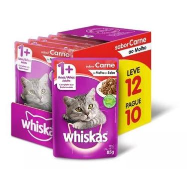 Imagem de Caixa 12 Sachês Whiskas Carne Ao Molho Gatos Adultos 85g