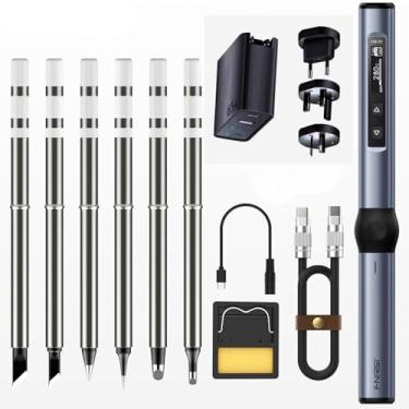 Imagem de HS-01 Ferro de solda elétrico inteligente Estação de solda portátil Tela OLED de 0,87 polegadas Carcaça de liga de alumínio com ajuste de temperatura Função de tensão de entrada ajustável type2