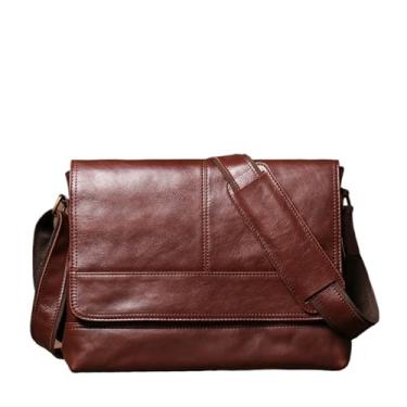 Imagem de Bolsa de ombro de couro genuíno masculina vintage casual bolsa mensageiro artesanal bolsa crossbody para homens(Coffee)