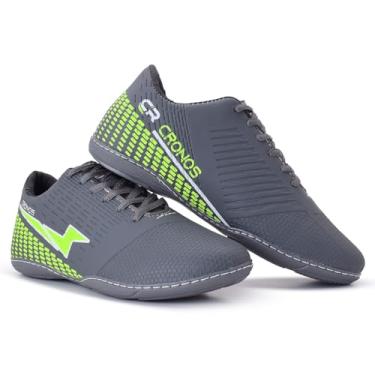 Imagem de Chuteira Cronos Futsal Sola Costurada Futebol de Salão Masculino Feminino (Grafite/Verde, BR, Adulto, Numérico, 35)
