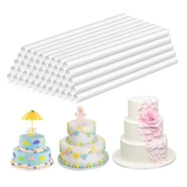 Imagem de YJIUYUANQ Hastes de plástico para cavilha de bolo, varetas de suporte de bolo, palhas de plástico branco, varetas de suporte para bolo, ferramentas de bolo, 0,4 polegadas de diâmetro 24 cm de