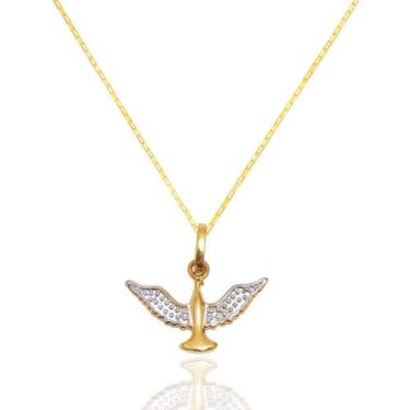 Imagem de Pingente Divino Espírito Santo Com Corrente Maciça Tijolinho Ouro 18k 