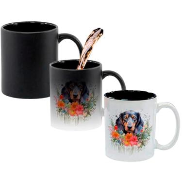 Imagem de Caneca Mágica Porcelana Interna Preta CACHORRO DACHSHUND PRETO E MARROM FLORES