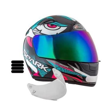 Imagem de Capacete Ebf Spark Dragon Preto Tiffany Mais Viseira Camaleão e Adesiv