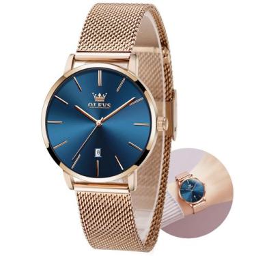 Imagem de Relógio OLEVS Rose Gold para mulheres com rosto pequeno e mostrador az