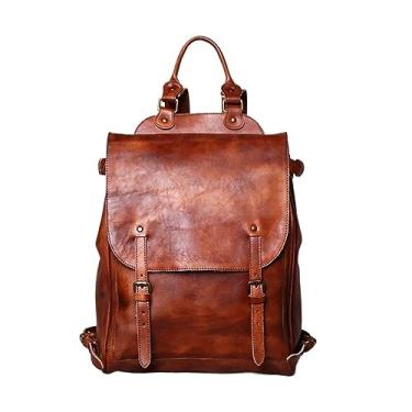 Imagem de Mochila de couro para homem couro legítimo bolsa de computador fashion de grande capacidade para homens(Red brown)