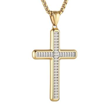 Imagem de HZMAN Colar de cruz para homens e mulheres, pingente de cruz de aço inoxidável altamente polido, joia de proteção de fé cristã presente, Aço inoxidável, Sem Pedra Preciosa