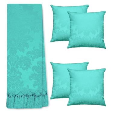Imagem de Jogo Manta Xale para Sofá Artesanal com Franjas Grande 2,80 x 3,00 com 4 Almofadas Cheias (120 TIFFANY)