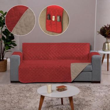 Imagem de Capa Sofá Dupla Face 2 e 3 Lugares Caqui-Vermelho Exclusiva - Charme d