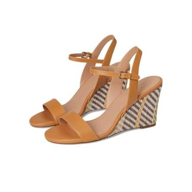 Imagem de Cole Haan Sandálias femininas Josie Wedge, Couro listrado de ráfia/biscoito, 40