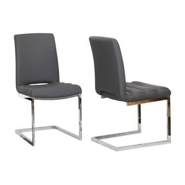 Imagem de Sunset Trading Delta Cadeiras de jantar estofadas de tecido | Base em forma de S cromada | Estofamento acolchoado cinza carvão | Conjunto de 2 | Cadeiras de cozinha contemporâneas e modernas