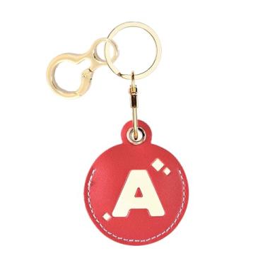 Imagem de Capa com porta-chaves de couro com letra inicial personalizada compatível com AirTag, linda capa protetora para etiqueta de ar com chaveiro, rastreador GPS antiarranhões, carteira para chaves de