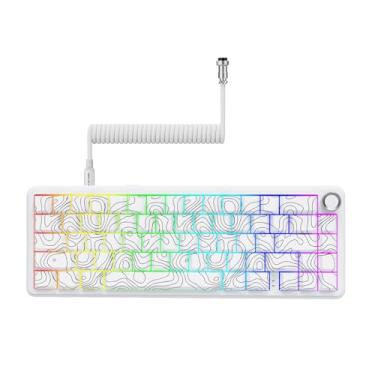 Imagem de Teclado magnético sem fio ATTCK Shark X65PRO HE, taxa de sondagem de 8000 Hz, latência de 0,125 ms, pontos de atuação ajustáveis (0,1 mm a 3,4 mm), modo triplo (BT/2,4G/com fio), iluminação RGB, cabo