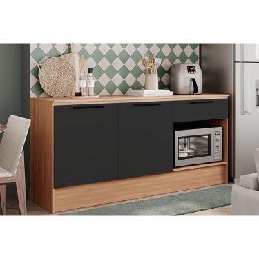 Imagem de Gabinete De Cozinha Modulado Balcão Melissa 2 Portas E 1 Gaveta Com Tampo 190cm Freijó Grafite Telasul