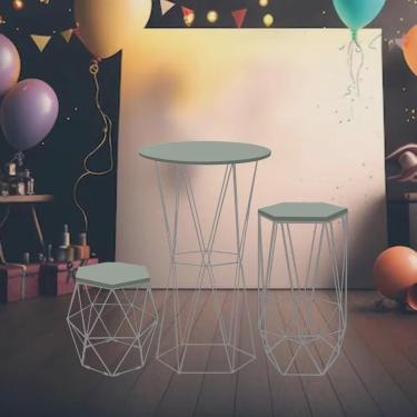 Imagem de Kit Festa 1 Mesa Bistrô G Flork com 1 Aparador M Liz e 1 Mesa P Luna Ferro Cinza mdf Verde Oliva - Ahz Móveis