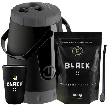 Imagem de Kit Tereré Black Erva Garrafa Lisa Cuia Erva Menta E Limão