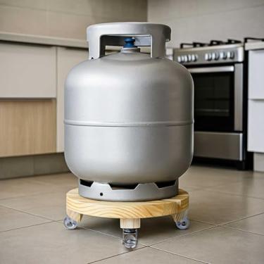 Imagem de Suporte De Botijão de Gás Galão Com Rodinha Madeira Reforçado (Marrom Claro)