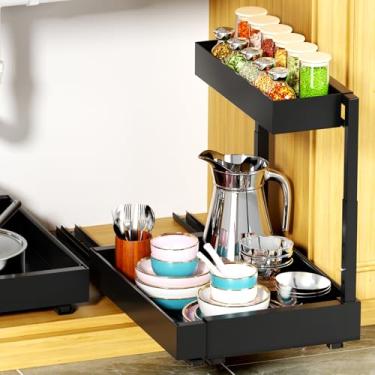 Imagem de Maywise Organizador expansível sob a pia da cozinha de 2 camadas, organizador adesivo embaixo do banheiro, altura ajustável para armazenamento de roupas de cozinha (preto, 16,3D x 31 cm x 52 cm L x