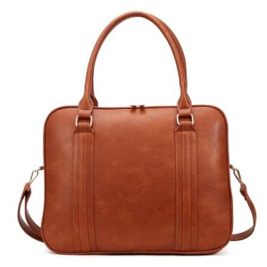 Imagem de Bolsa Feminina Pasta Executiva para Notebook até 15.6” Reforçada Couro Ecológico para Trabalho, Reuniões e Dia a Dia (Caramelo)