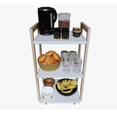 Imagem de Mesa Carrinho Para Café Com Rodinhas - Madeira Composta C/Pinus